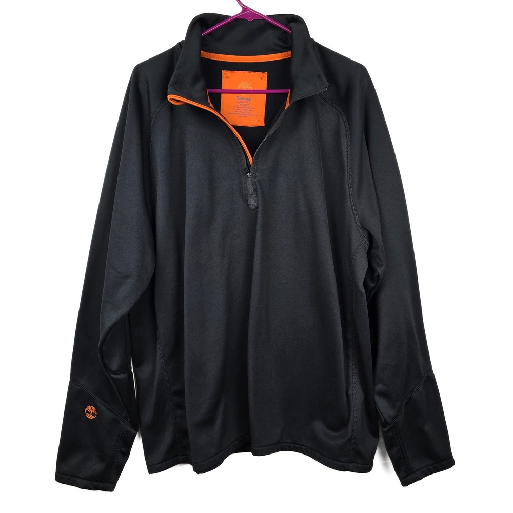Timberland Mens 2XL Black Orange Quarter Zip Pullover Performance Sweatshirt